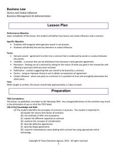 Business Law  Lesson Plan Lesson Plan Duress and Undue Influence 