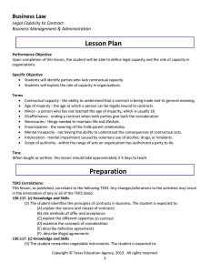 Lesson Plan Business Law  Legal Capacity to Contract   Business Management &amp; Administration 