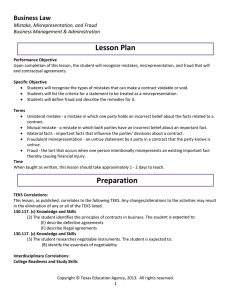 Lesson Plan Business Law  Mistake, Misrepresentation, and Fraud      Business Management &amp; Administration 