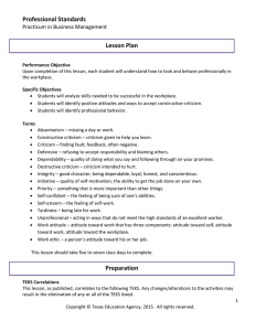 Professional Standards  Lesson Plan Practicum in Business Management