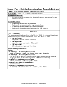 Lesson Plan —Unit One International and Domestic Business