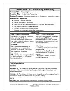 – Double-Entry Accounting Lesson Plan 2.1 Course Title Session Title