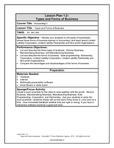 – Lesson Plan 1.2 Types and Forms of Business Course Title
