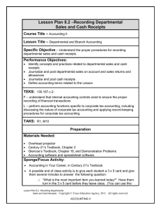 –Recording Departmental Lesson Plan 8.2 Sales and Cash Receipts –
