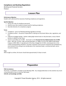 Lesson Plan Compliance and Banking Regulations  Banking and Financial Services  Finance 