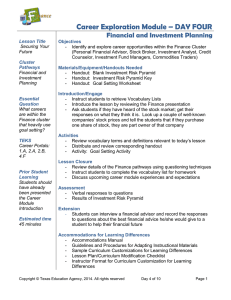 Career Exploration Module – DAY FOUR Financial and Investment Planning