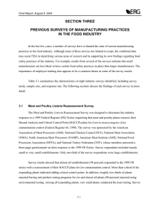 l SECTION THREE PREVIOUS SURVEYS OF MANUFACTURING PRACTICES IN THE FOOD INDUSTRY