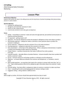 Lesson Plan 2.9 Selling Advertising and Sales Promotion Marketing