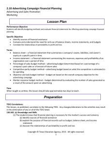 Lesson Plan 2.10 Advertising Campaign Financial Planning Advertising and Sales Promotion Marketing