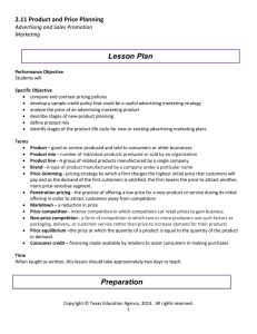 Lesson Plan 2.11 Product and Price Planning Advertising and Sales Promotion Marketing