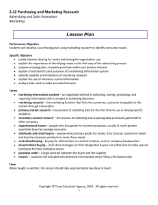 Lesson Plan 2.12 Purchasing and Marketing Research Advertising and Sales Promotion Marketing