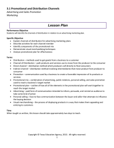 Lesson Plan 3.1 Promotional and Distribution Channels Advertising and Sales Promotion Marketing