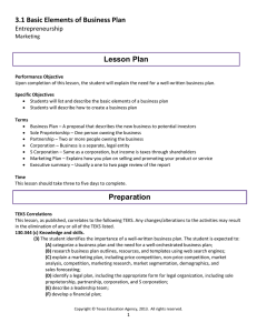 3.1 Basic Elements of Business Plan Lesson Plan Entrepreneurship Marketing