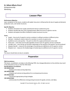 Lesson Plan 9.1 What Affects Price? Entrepreneurship Marketing