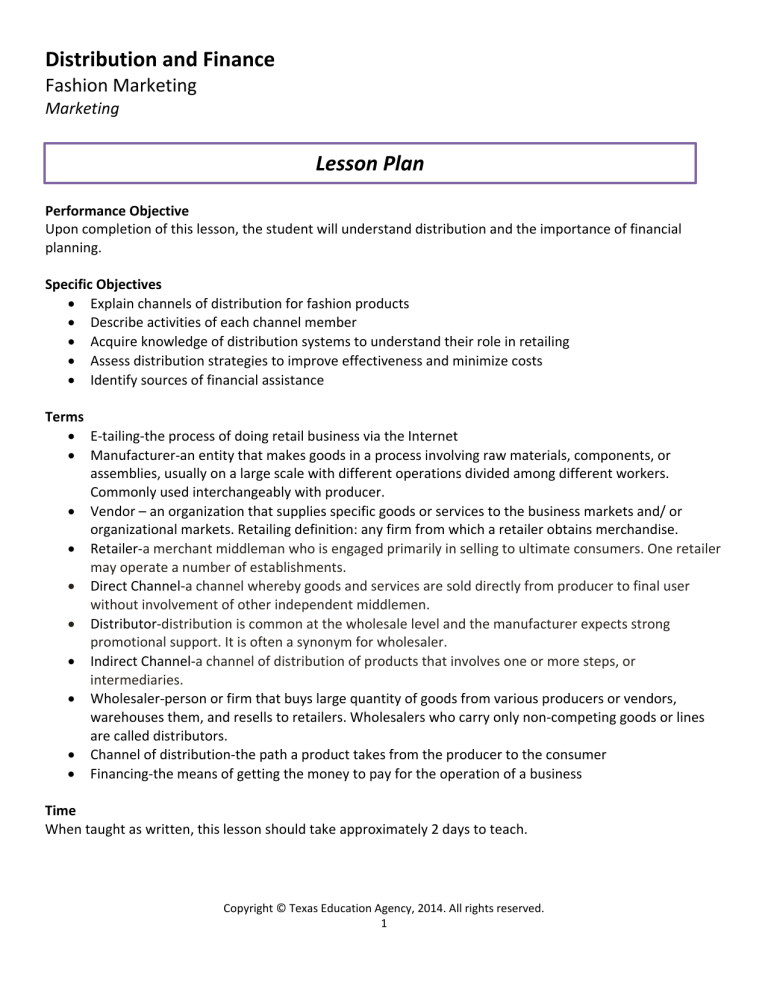 Distribution And Finance Lesson Plan Fashion Marketing Marketing distribution-and-finance-lesson-plan-fashion-marketing-marketing
