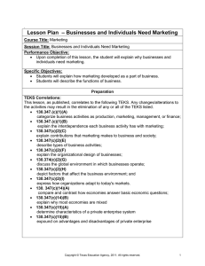 Lesson Plan  – Businesses and Individuals Need Marketing