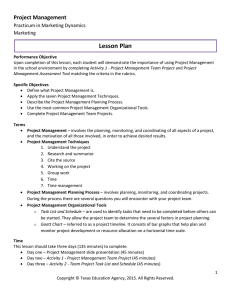 Lesson Plan Project Management Practicum in Marketing Dynamics Marketing