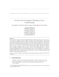 On the Need for Imagistic Modeling in Story Understanding Eric Bigelow