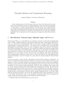 NLog-like Inference and Commonsense Reasoning Lenhart Schubert, University of Rochester