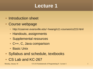 Lecture 1 Introduction sheet Course webpage Syllabus and schedule, textbooks