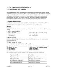 CS 215 ­ Fundamentals of Programming II C++ Programming Style Guideline
