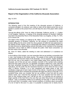 Report of the Organization of the California Ahuacate Association