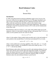 Reed-Solomon Codes by Bernard Sklar Introduction