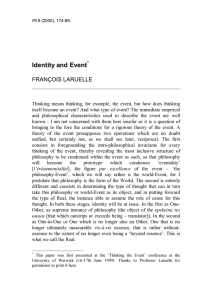 Identity and Event FRANÇOIS LARUELLE