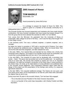 2005 Award of Honor  TOM MARKLE Escondido, CA
