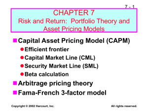 CHAPTER 7 Risk and Return:  Portfolio Theory and Asset Pricing Models 