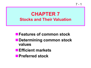 CHAPTER 7 Stocks and Their Valuation  Features of common stock