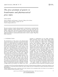 The price premium of generic to brand-names and pharmaceutical price index Applied Economics