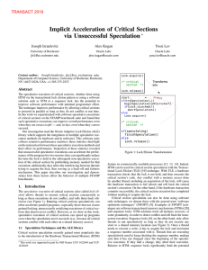 Implicit Acceleration of Critical Sections via Unsuccessful Speculation ∗ Joseph Izraelevitz