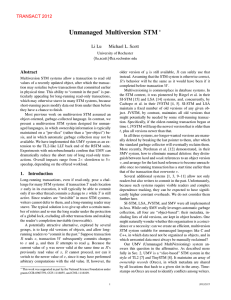 Unmanaged Multiversion STM ∗ Li Lu Michael L. Scott