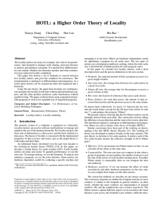 HOTL: a Higher Order Theory of Locality Xiaoya Xiang Chen Ding Hao Luo