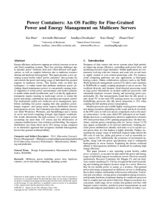 Power Containers: An OS Facility for Fine-Grained Kai Shen Arrvindh Shriraman