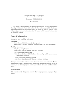 Programming Languages Rensselaer CSCI-4430/6969 April 24, 2007