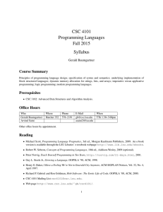 CSC 4101 Programming Languages Fall 2015 Syllabus