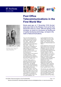 Post Office Telecommunications in the First World War