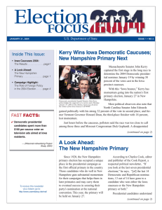 Election FOCUS Kerry Wins Iowa Democratic Caucuses; New Hampshire Primary Next