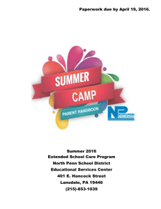 North Penn Extended School Care 2012 Summer Camp Program Parent Handbook