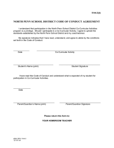 NORTH PENN SCHOOL DISTRICT CODE OF CONDUCT AGREEMENT