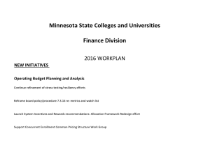 Minnesota State Colleges and Universities Finance Division 2016 WORKPLAN NEW INITIATIVES
