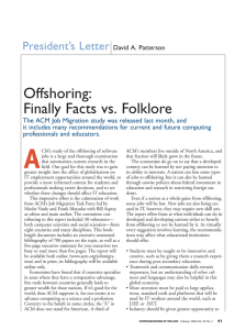 Offshoring: Finally Facts vs. Folklore President’s Letter