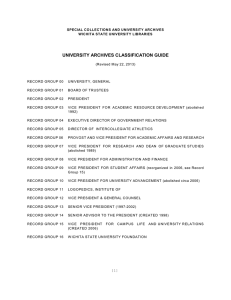 UNIVERSITY ARCHIVES CLASSIFICATION GUIDE