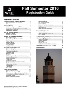 Fall Semester 2016  Registration Guide Table of Contents