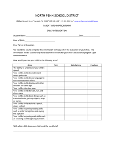 NORTH PENN SCHOOL DISTRICT PARENT INFORMATION FORM EARLY INTERVENTION
