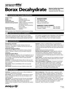 Borax Decahydrate 1 Chemical product and company identification Material Safety Data Sheet