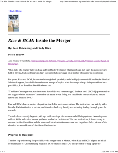 The Rice Thresher - &lt;em&gt;Rice &amp; BCM&lt;/em&gt;: Inside the Merger