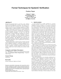 Formal Techniques for SystemC Verification Position Paper Moshe Y. Vardi